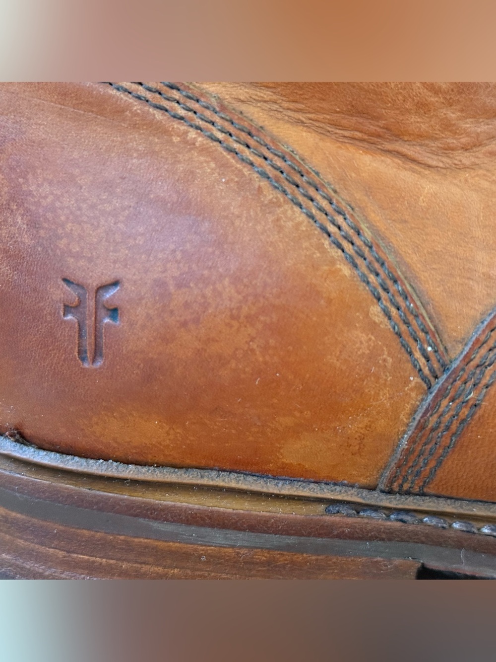 FRYE AND CO. Cognac Brown Leather Lace-Up Cap-Toe Boots - Picture 3 of 5
